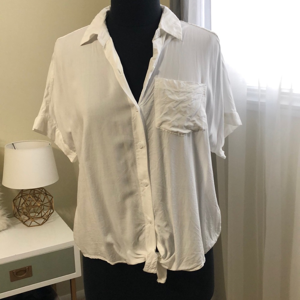 Tie front white button up